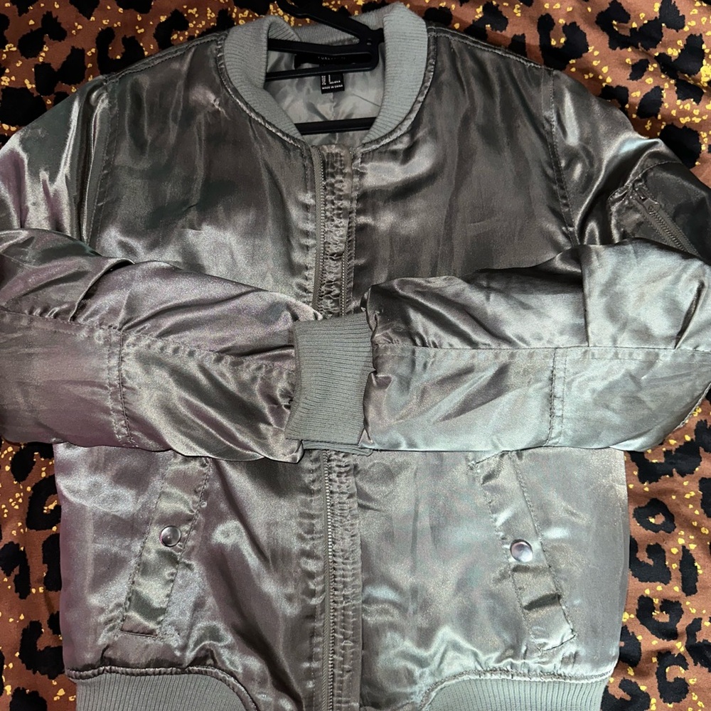 Green Satin Bomber Jacket